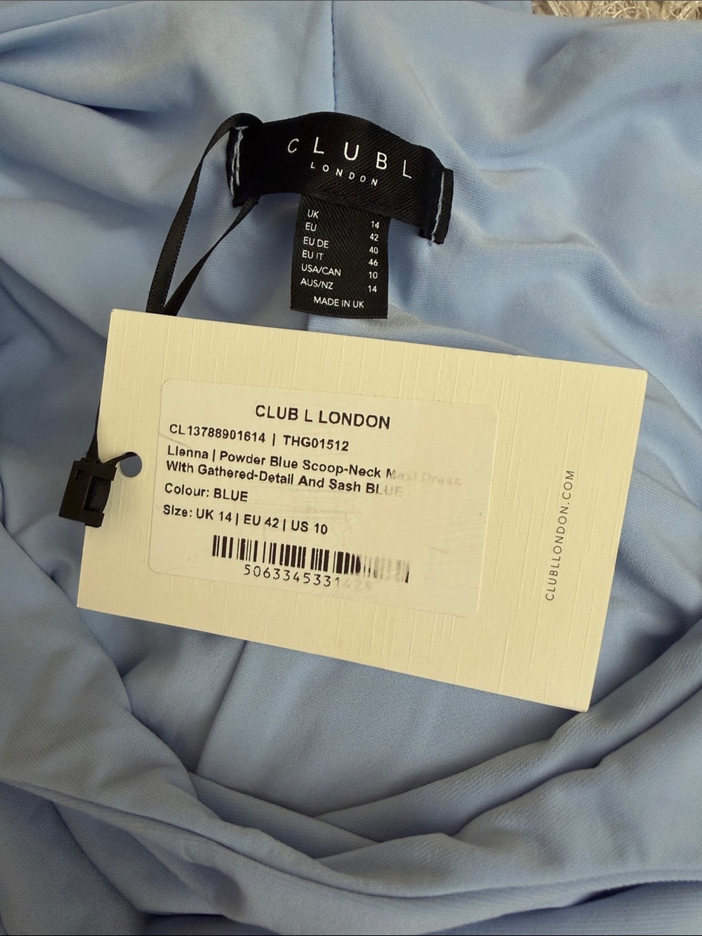 NWT Club L London Powder Blue Scoop-Neck Maxi Dress Gathered-Detail & Sash Sz 10 - Picture 10 of 11